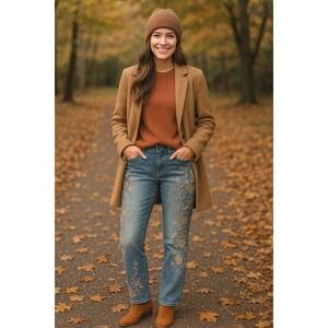 VS Kiss Women's Blue Embroidered Crystal Embellished Bootcut Jeans Sz 6 Y2K 35"L